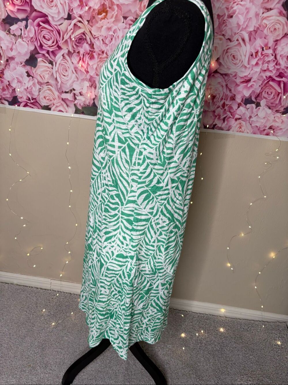Tango Mango Women's Green White Tropcial Leaf Sleeveless Shift Dress Size MEDIUM - Picture 3 of 8